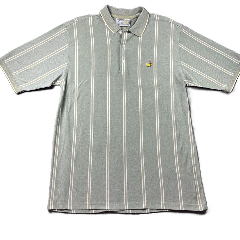 Masters Men Golf Polo Augusta 60's Two-Ply Mercerized Sage Green Stripe XL M220